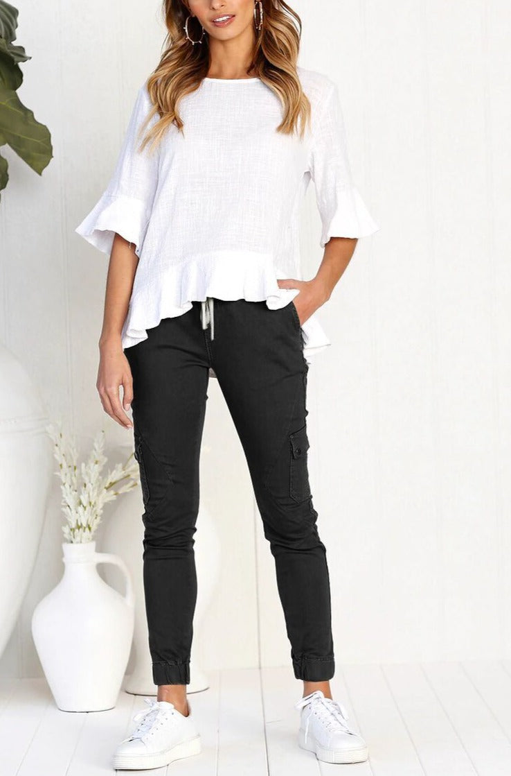 Stylish Women's Multi-Pocket Shrink Casual Pants