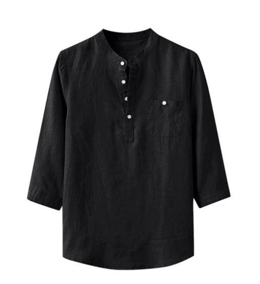 Decorative Button Men's Stand-up Collar Sleeve Open Shirt