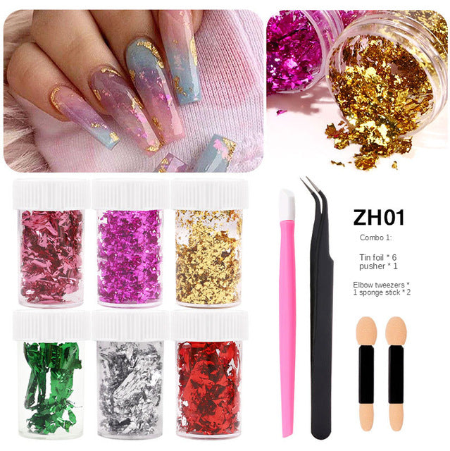 Thin Color Double-Sided Foil Paper Nail Color Foil Fragment Tool Set