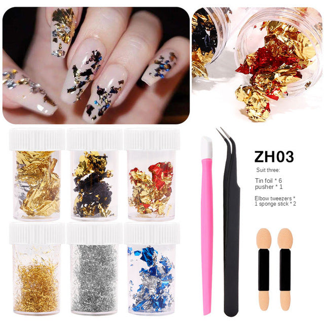 Thin Color Double-Sided Foil Paper Nail Color Foil Fragment Tool Set