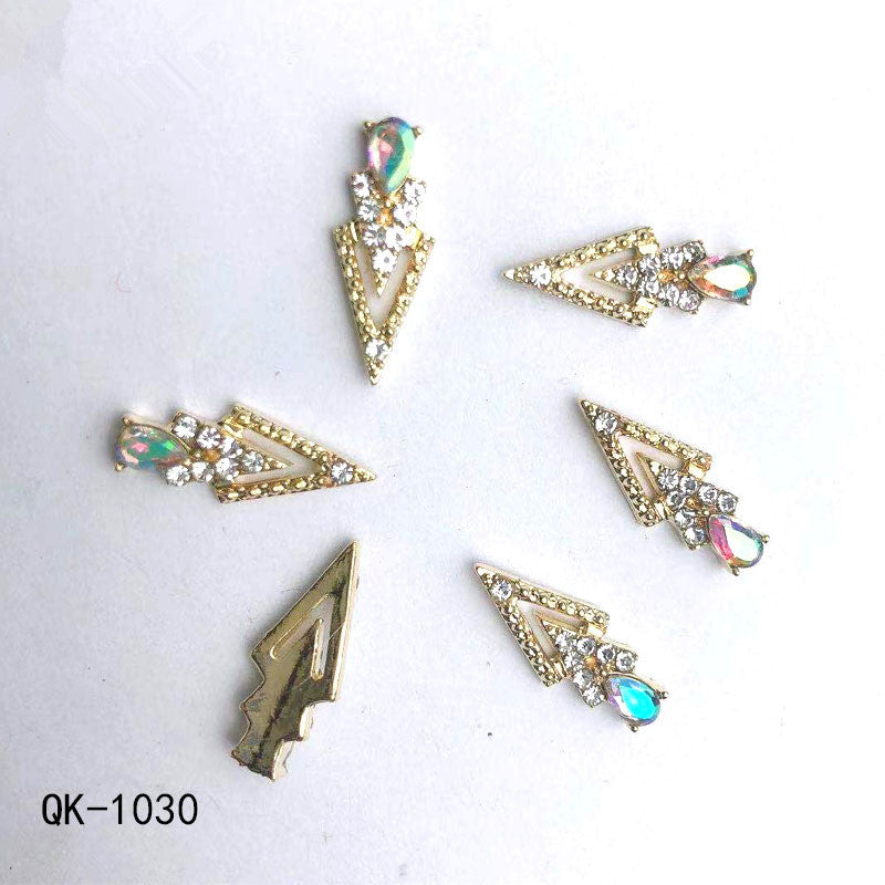 Butterfly Hollow Triangle Water Drop Pearl Colorful Diamond Metal Nail Art