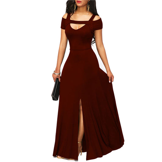 Elegant Party Dress with a Sexy Strapless Split and Slim Fit Design in a Solid Color V-Neck Style