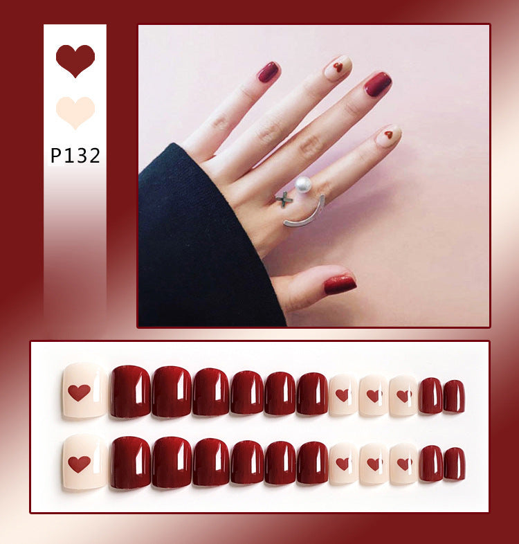 Net Red False Nail Sticking Wearing Nail Finished Nail Piece Love Peach Heart Nail Patch Removable Nail Patch N12