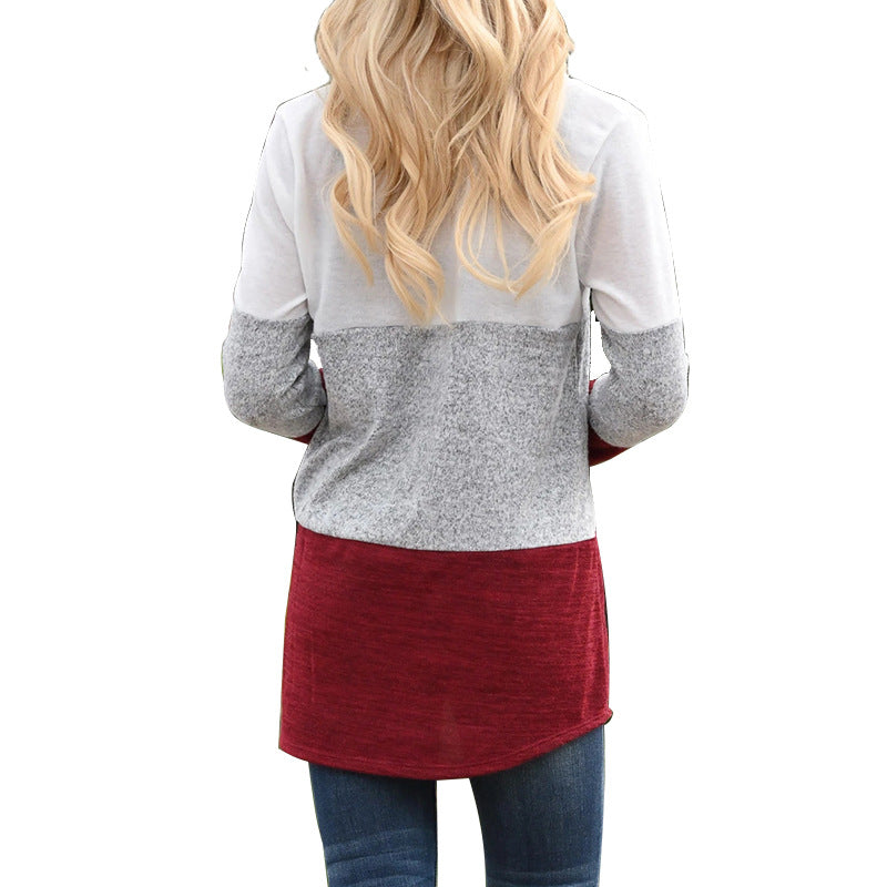 Contrasting Color Round Neck Long-sleeved Casual T-shirt