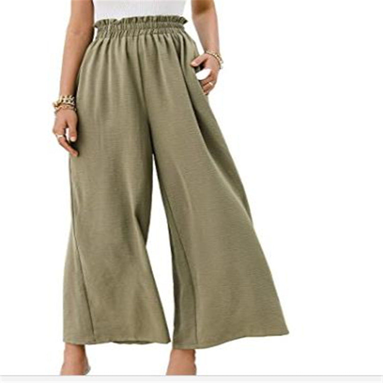 Wardrobe with Cotton Loose Fit Wide-leg Pants for a Slimming Look