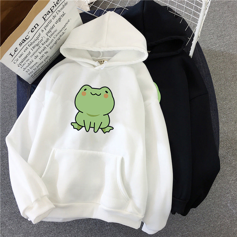 Lazy Wind Cartoon With Fluffy Loose Frog Hoodie