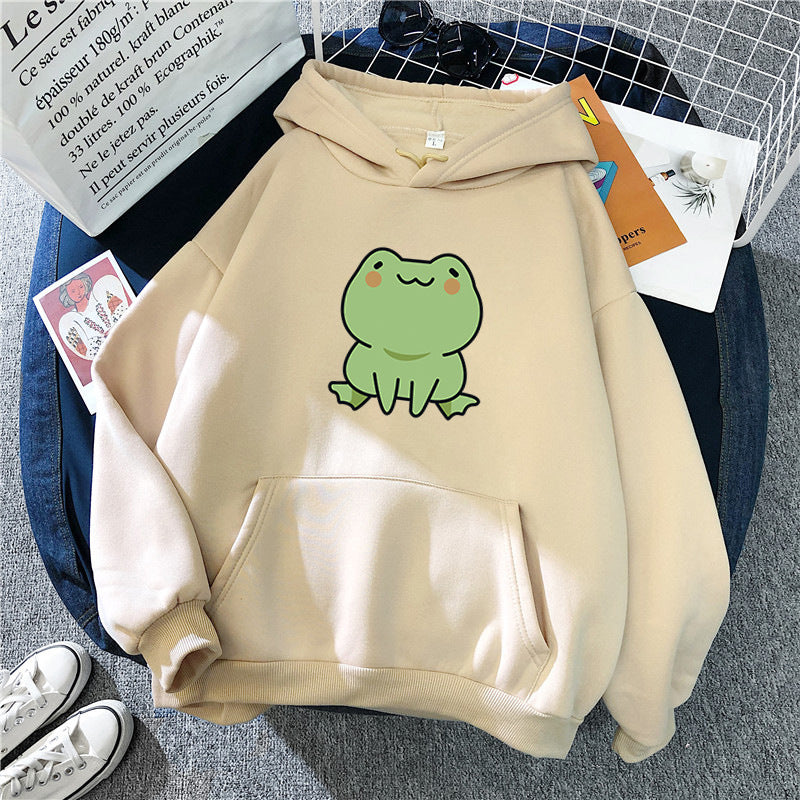 Lazy Wind Cartoon With Fluffy Loose Frog Hoodie