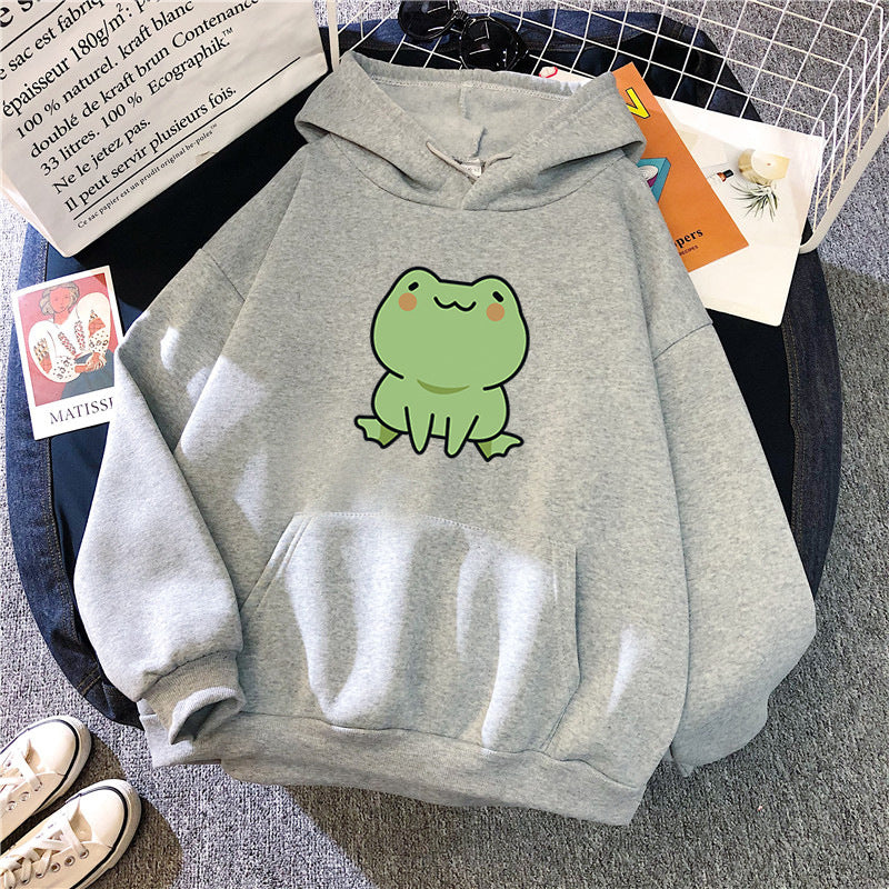 Lazy Wind Cartoon With Fluffy Loose Frog Hoodie