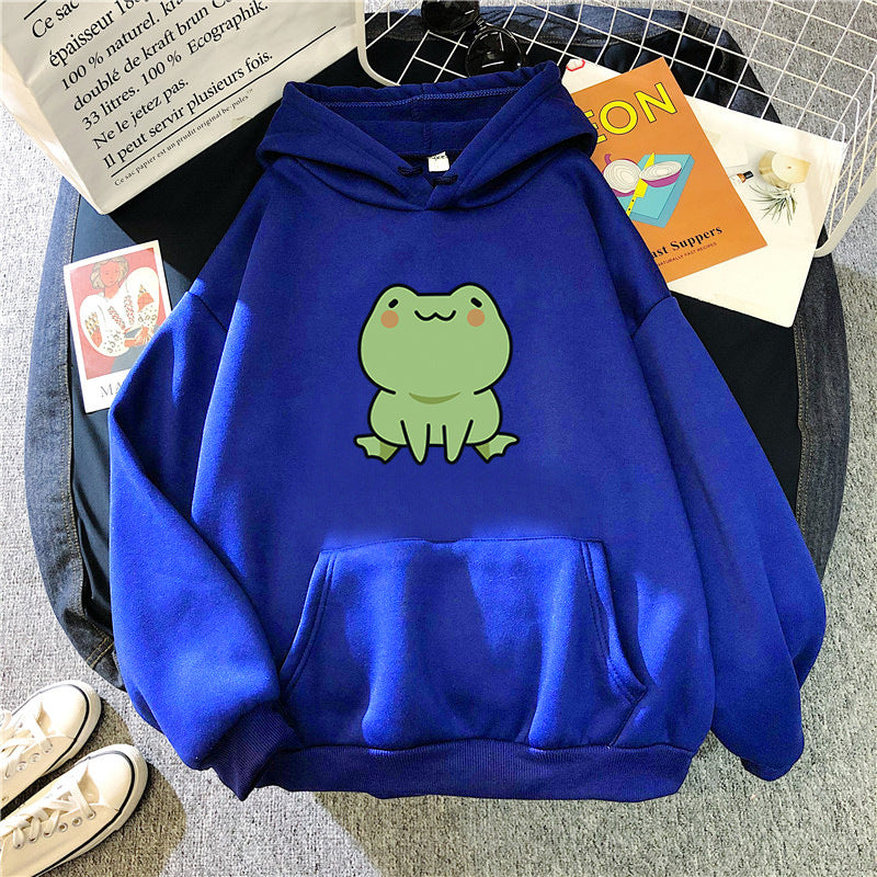 Lazy Wind Cartoon With Fluffy Loose Frog Hoodie