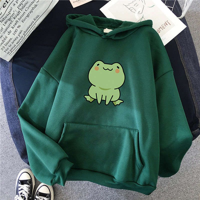 Lazy Wind Cartoon With Fluffy Loose Frog Hoodie