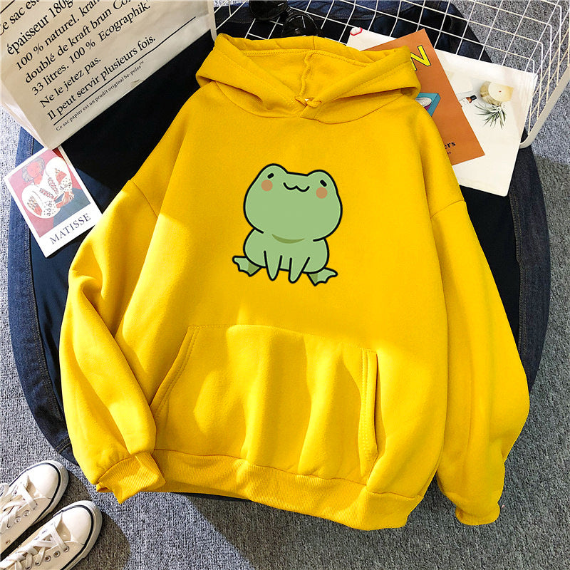 Lazy Wind Cartoon With Fluffy Loose Frog Hoodie