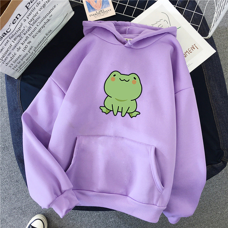 Lazy Wind Cartoon With Fluffy Loose Frog Hoodie