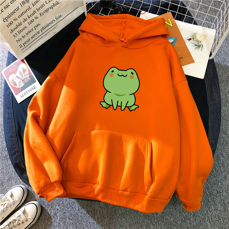 Lazy Wind Cartoon With Fluffy Loose Frog Hoodie