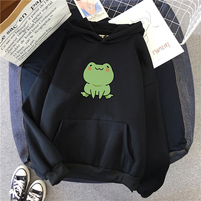 Lazy Wind Cartoon With Fluffy Loose Frog Hoodie