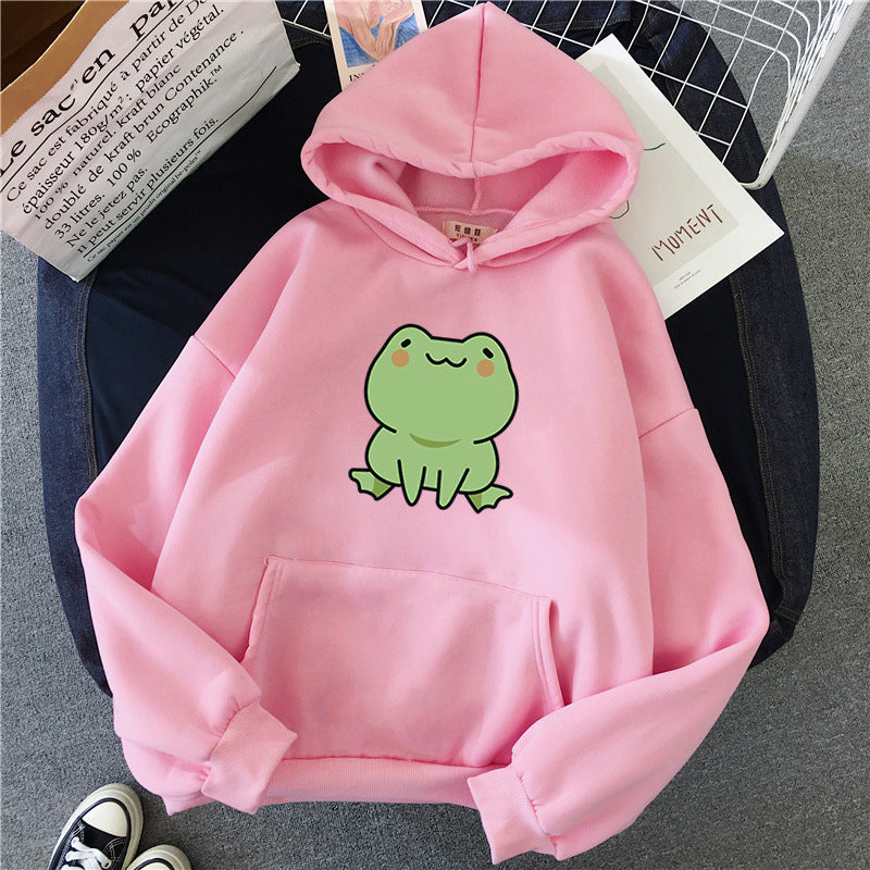 Lazy Wind Cartoon With Fluffy Loose Frog Hoodie