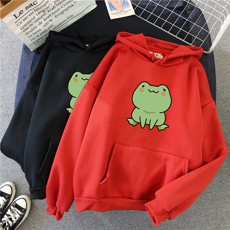 Lazy Wind Cartoon With Fluffy Loose Frog Hoodie