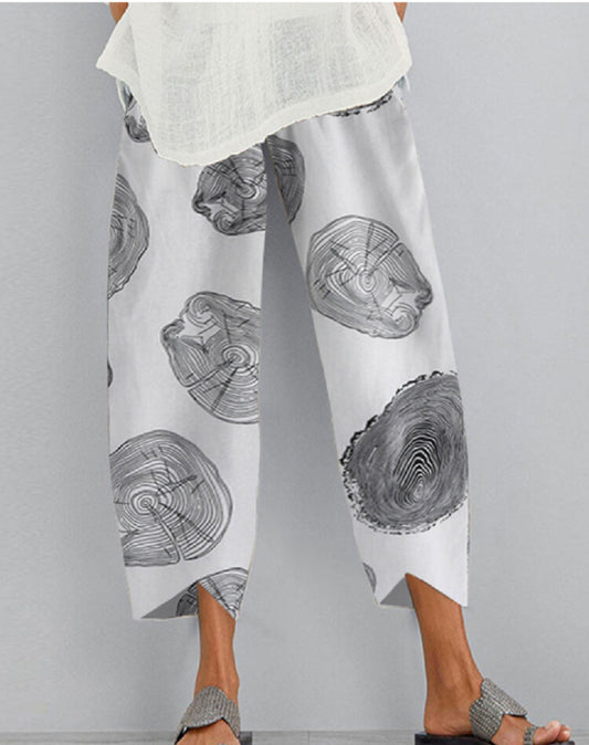Women's Fashion Loose Annual Ring Printed Elastic Waist Pocket Casual Pants