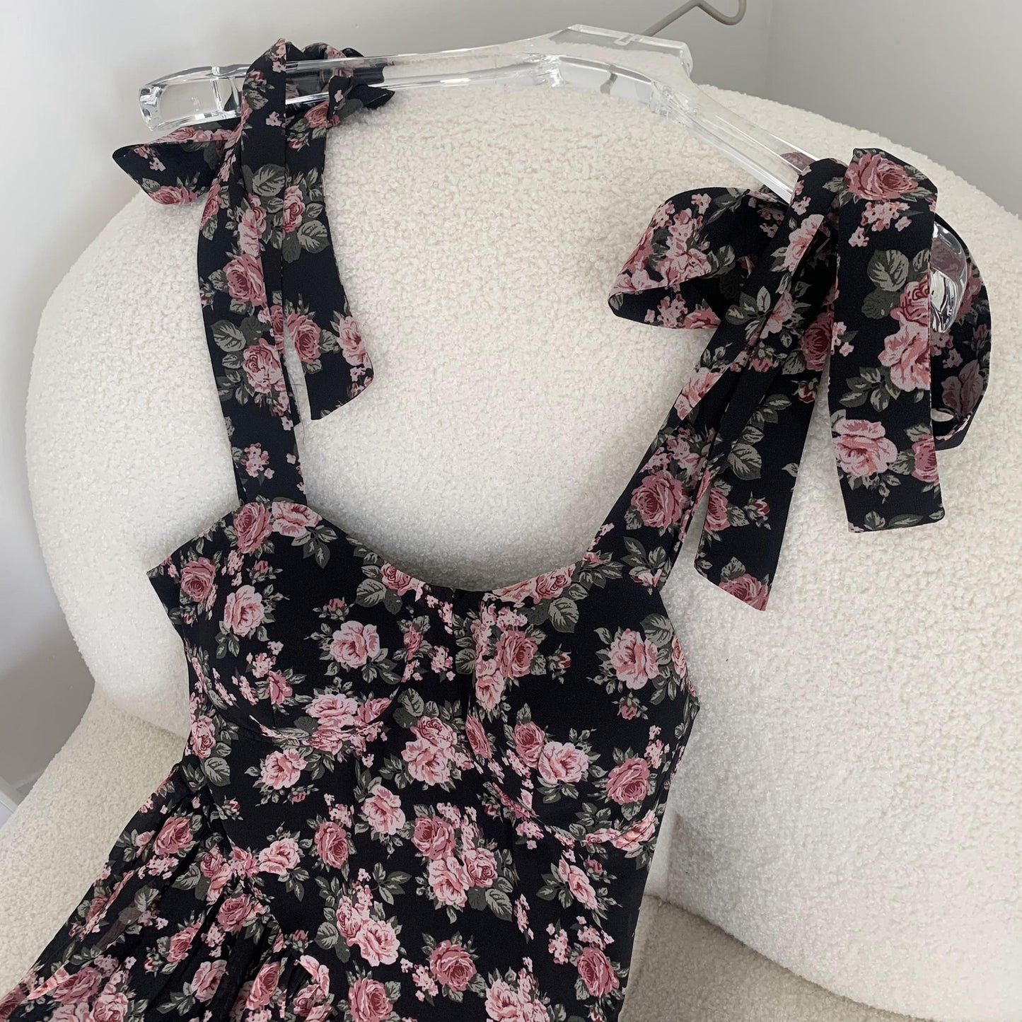 Spicy World Rich Flowers Summer Women's New Floral Bow Sling Dress