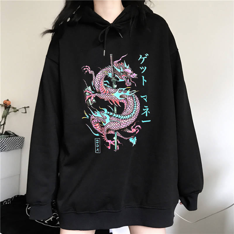 Japanese Dragon Pattern Harajuku Women's Letters Fashion Long Sleeve