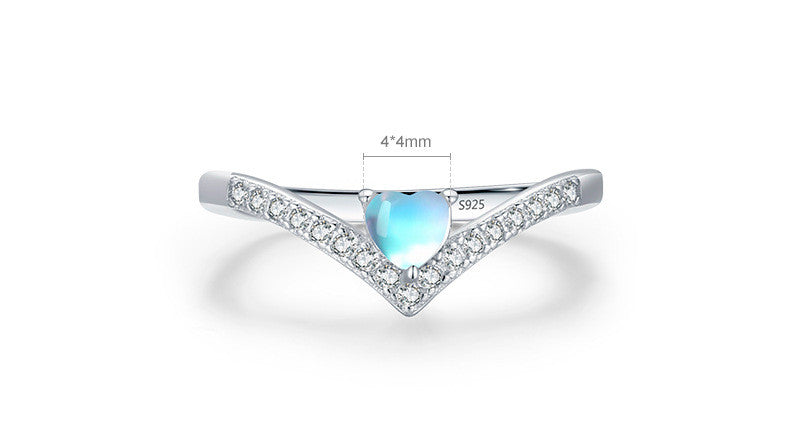 Sterling Silver Heart-shaped Moonstone Arrow Ring For Women