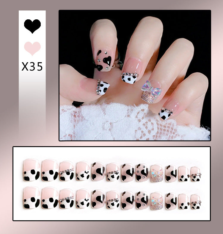 Removable French-Style Nails Adorned with Diamonds for Elegant Nail Art