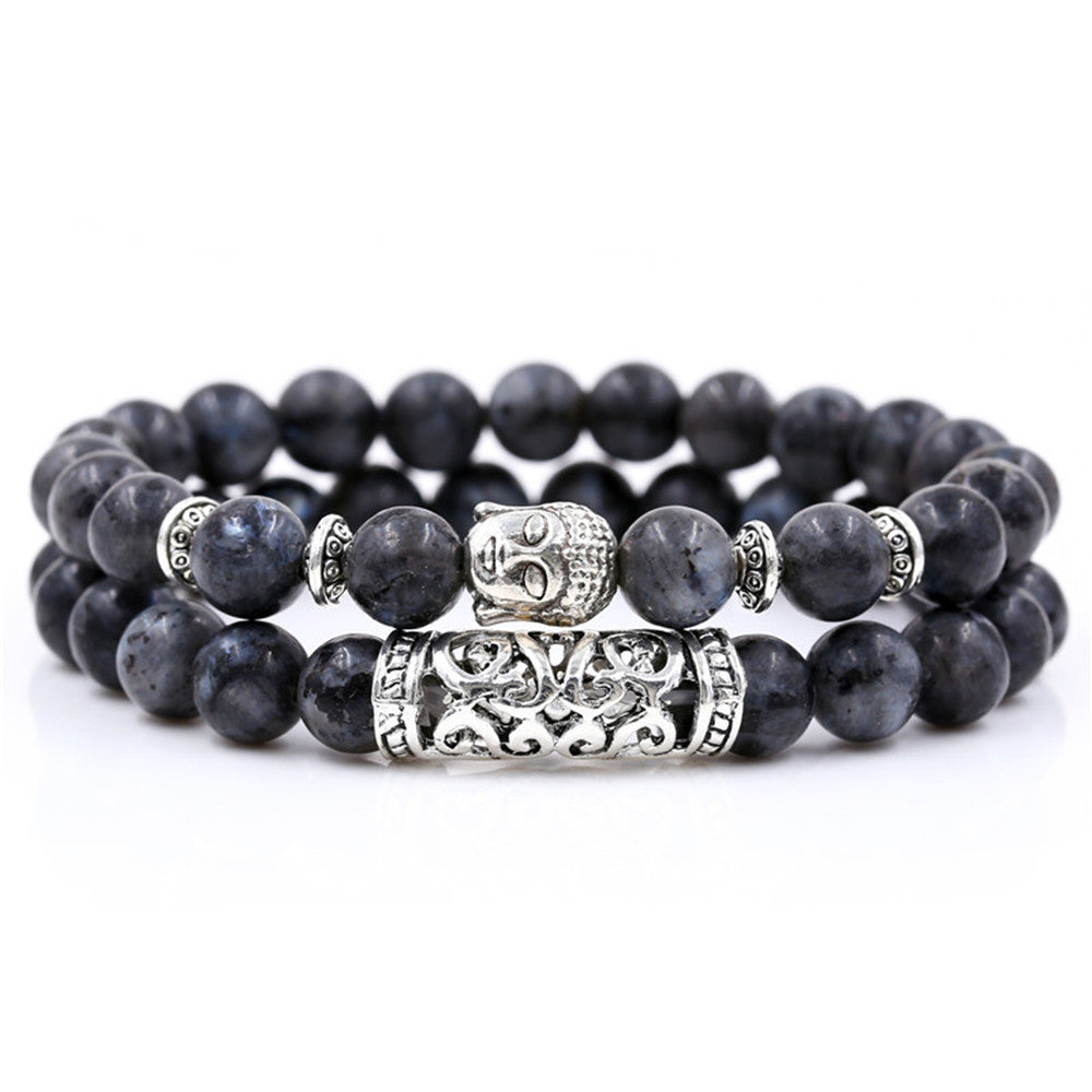 Creative Personality Energy Stone Hand-worn UFO Buddha Head Round Tube Wristband Bracelet Suit