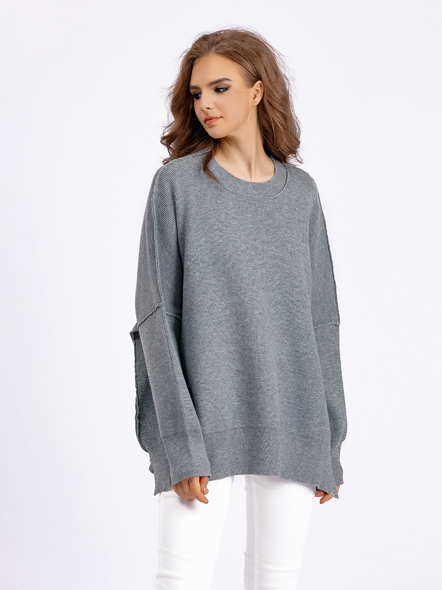 Autumn And Winter New Women's Fashion Round Neck Sweater Solid Color Loose Pullover