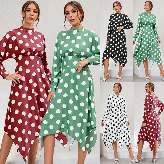 Autumn New Women's Casual Raglan Sleeve Polka Dot Dress