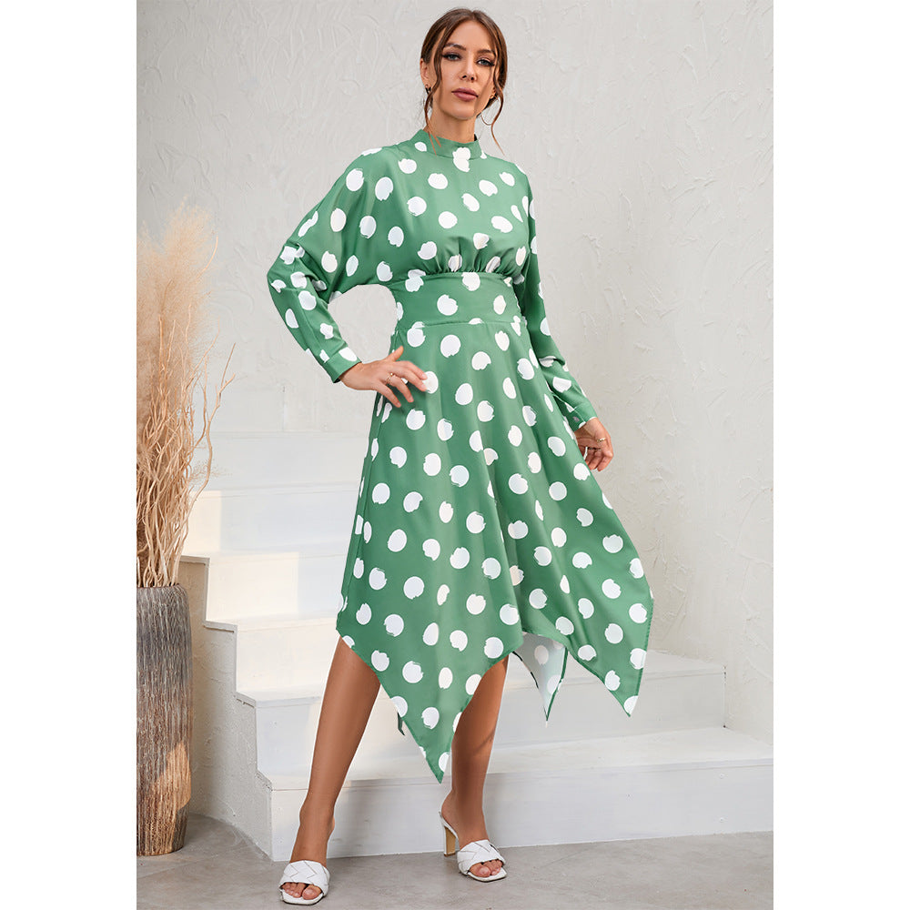 Autumn New Women's Casual Raglan Sleeve Polka Dot Dress