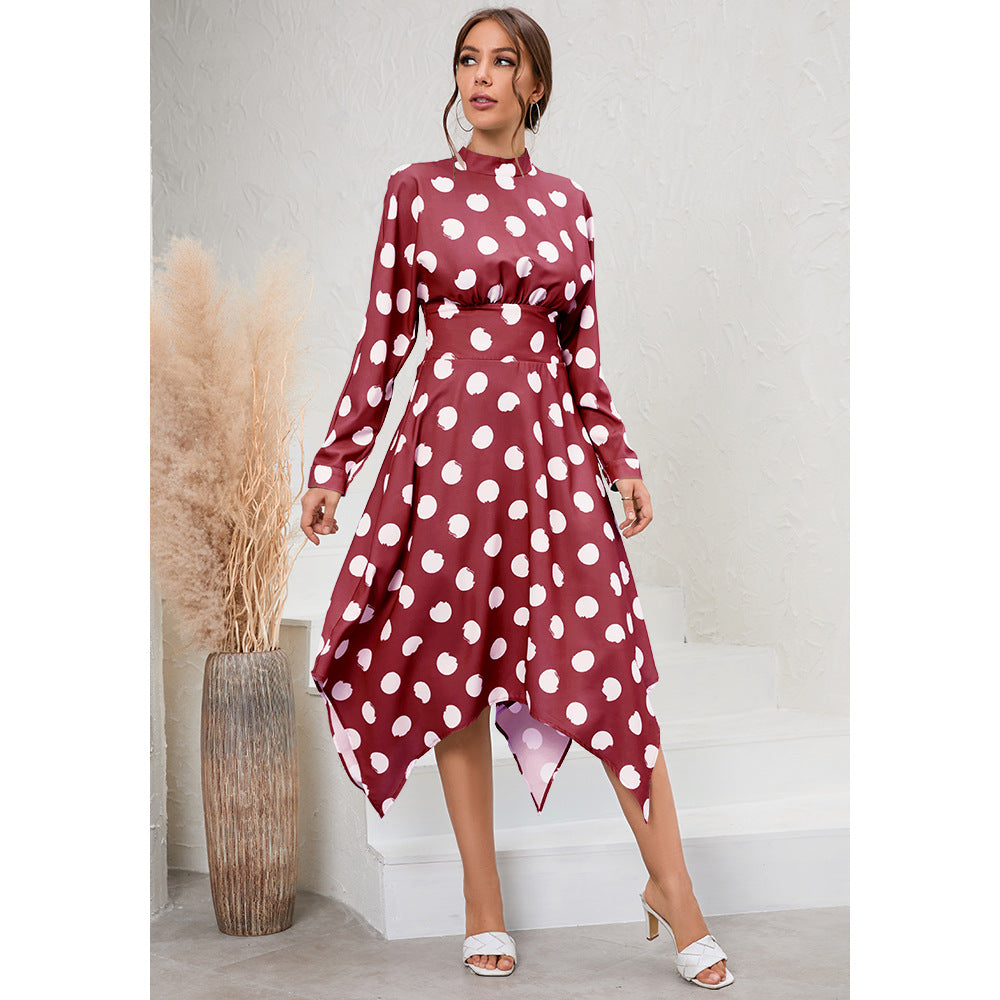 Autumn New Women's Casual Raglan Sleeve Polka Dot Dress