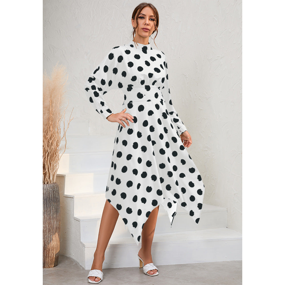 Autumn New Women's Casual Raglan Sleeve Polka Dot Dress