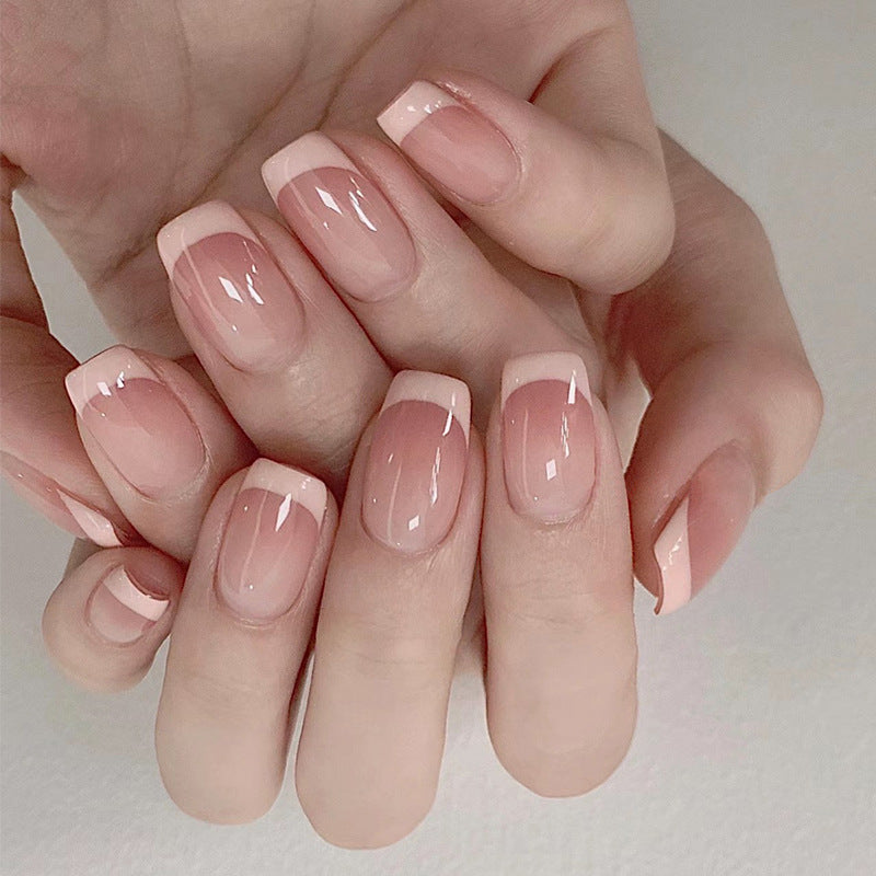 Handmade Wear Nail Tip Blush Gradient French Style