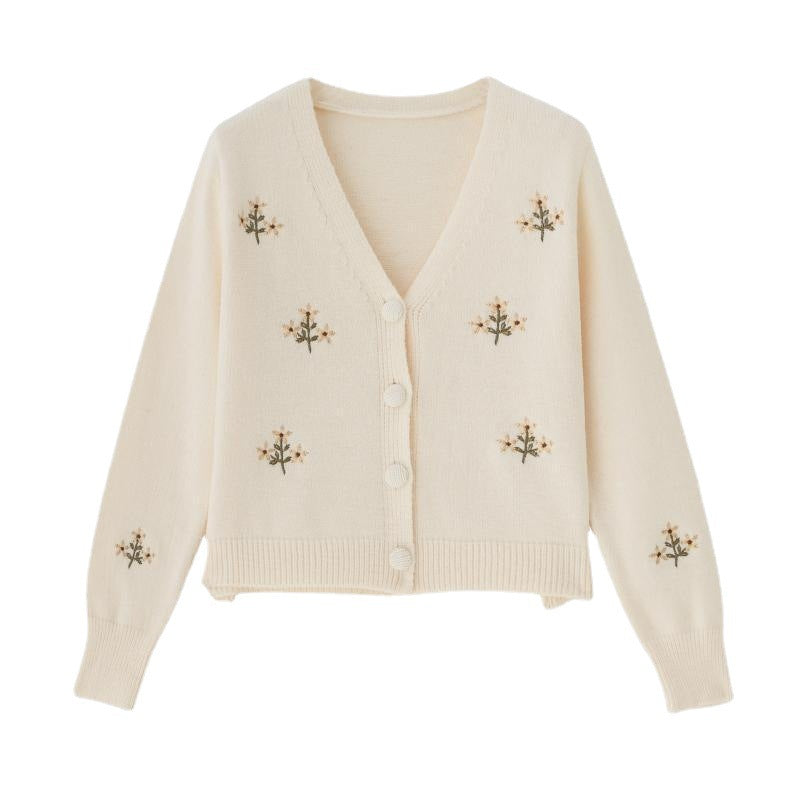 Embroidered Knitted Cardigan Women's Long-sleeved Top