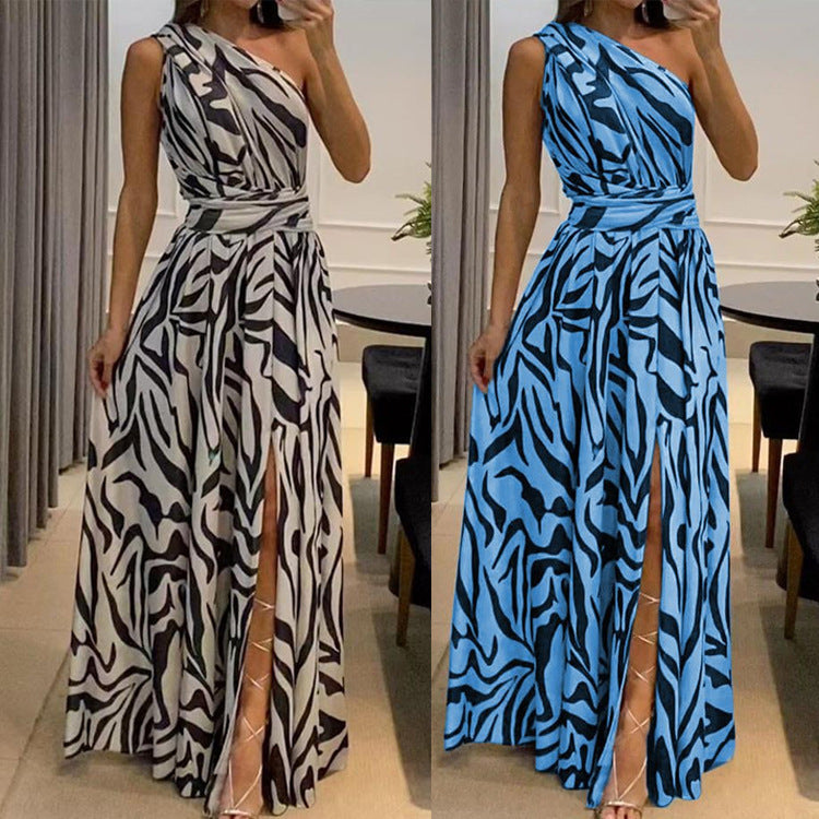 Women's Clothing Exposed Back Sleeveless Printed Long Dress