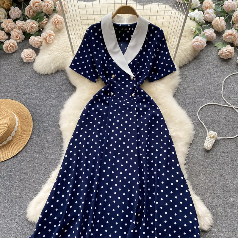 Women's Lightly Mature Polka Dot Contrasting-color Dress