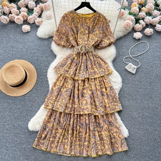 Niche Vintage Printed Chiffon Dress