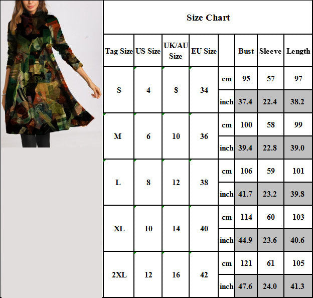 Autumn And Winter Women's Clothing Turtleneck Print Long Sleeve Dress