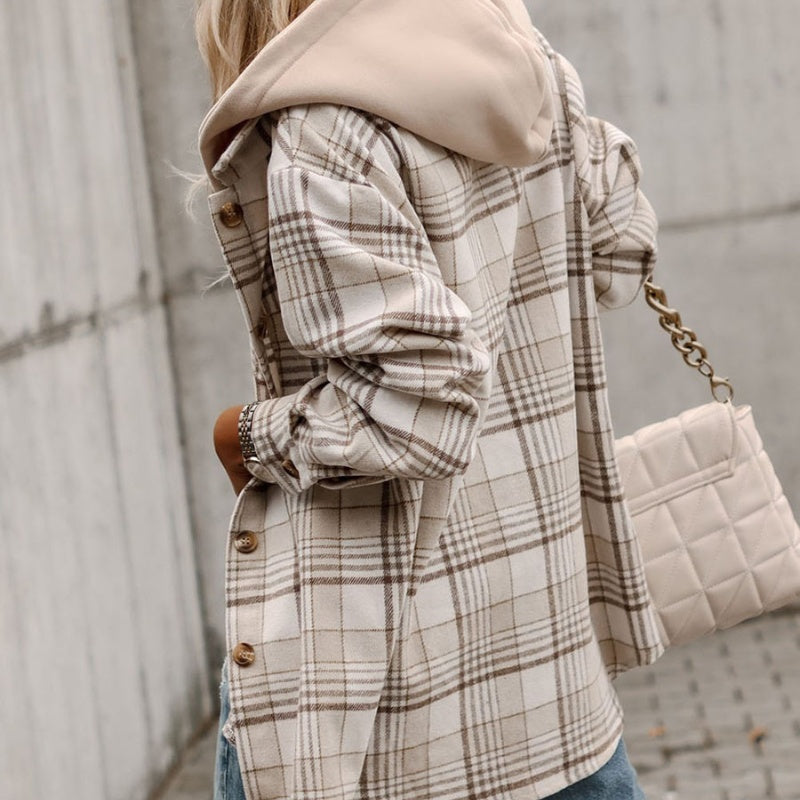 Autumn New Plaid Long-sleeved Coat Women's Loose Casual