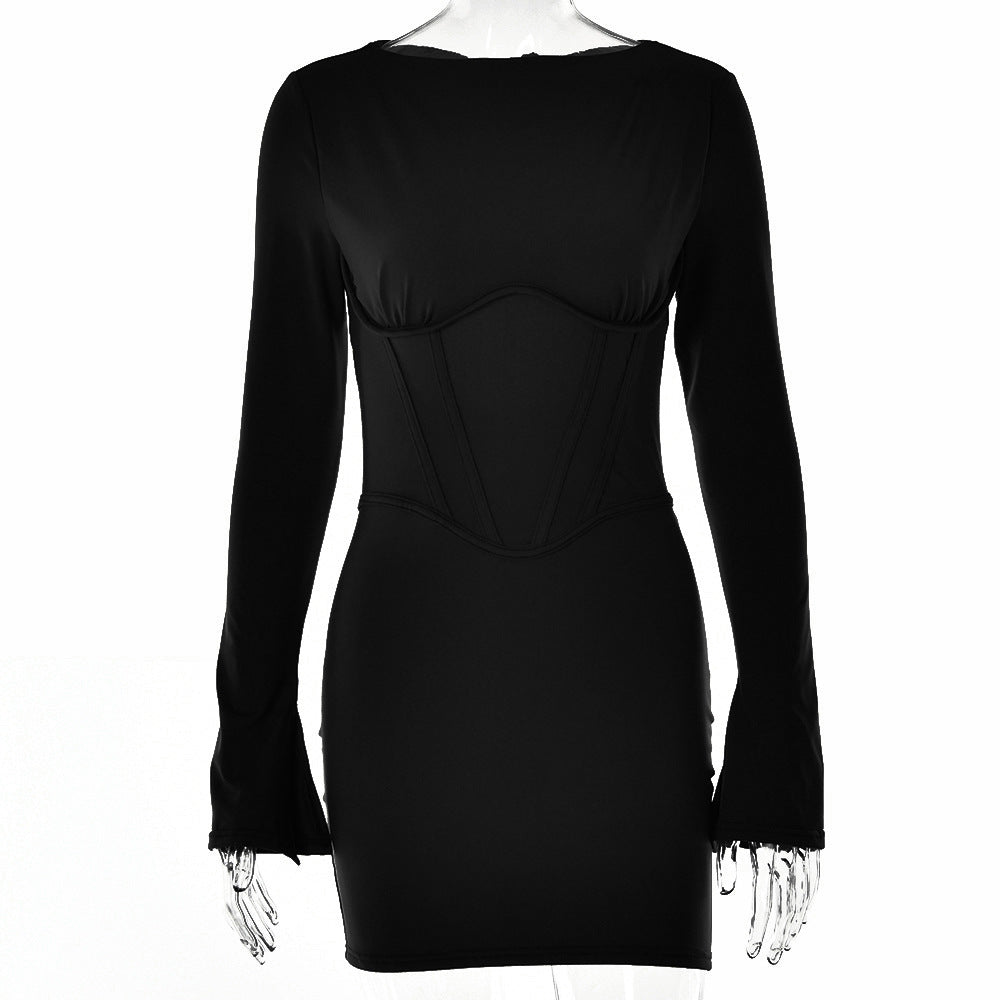 Captivating Round Neck Long Sleeve Dress: Elevate Your Spice Fashion with Figure