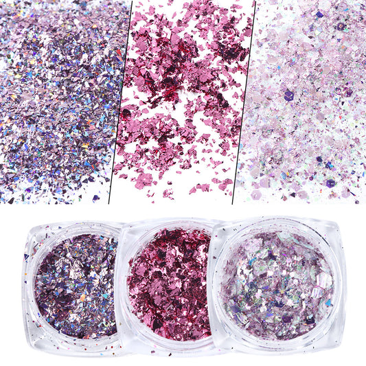 Platinum Shards Mixed with Laser Nail Glitter in Various Colors
