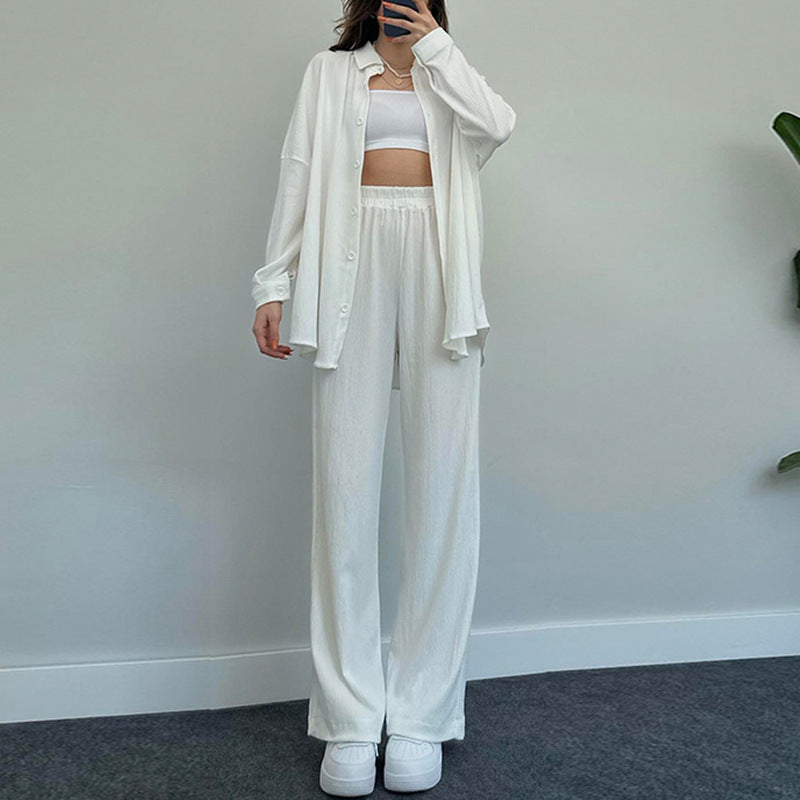 Women's Fashionable Long-sleeved Shirt and Wide-leg Trousers Two-piece Set