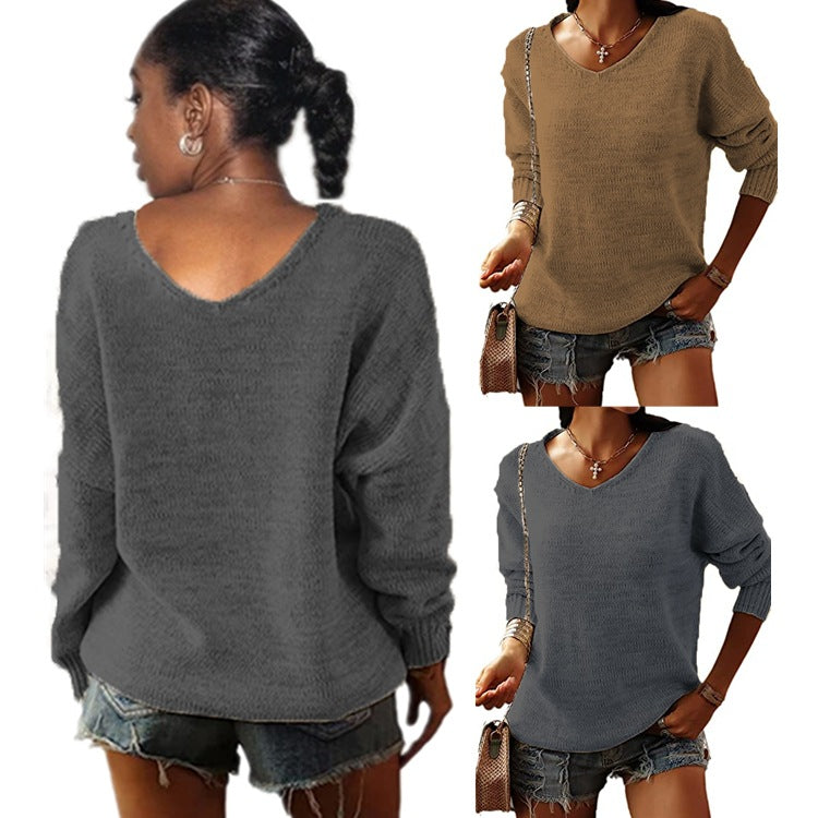 Women's Casual V-neck Slim Knit Sweater