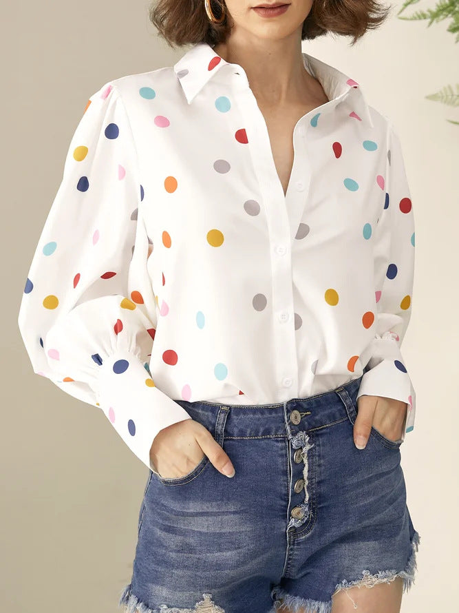 Summer Fashion Shirt for Women with Printed Lantern Sleeves