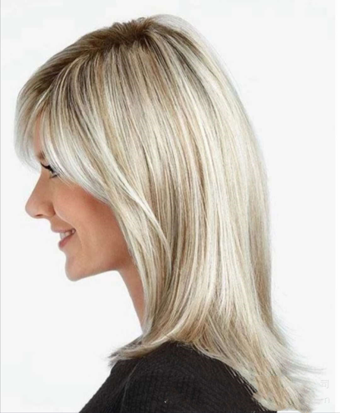 Medium Long Hair Platinum Highlights Brown Gradient Dyed Chemical Fiber Hair