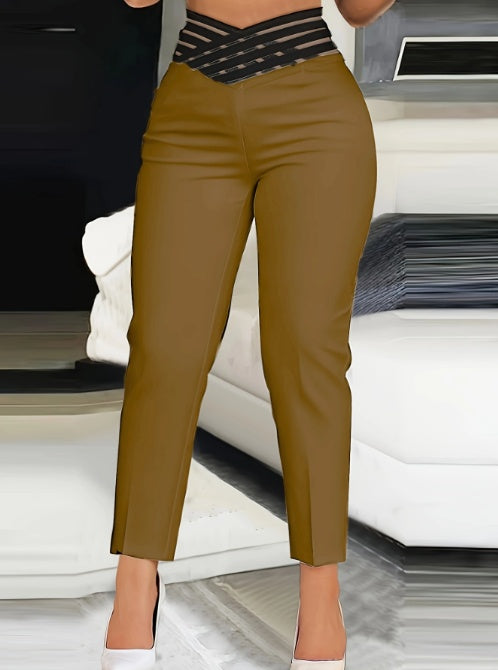 Solid Color Hollow High Waist Slimming Casual Pants for Women