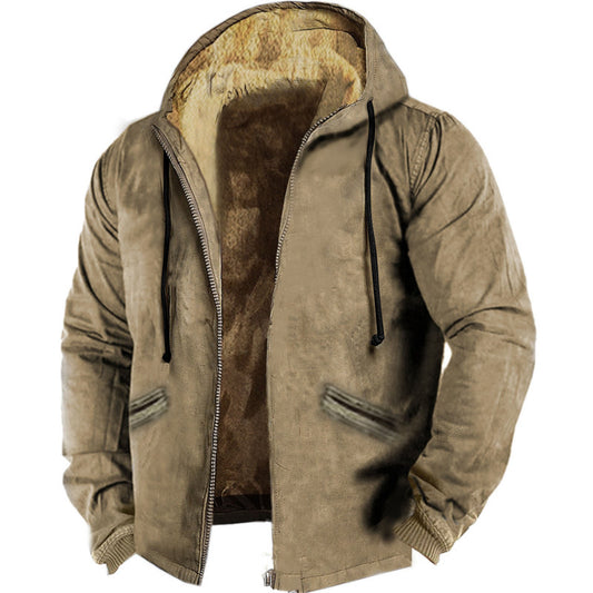Multicolor Solid Color Hooded Sweater Brown Lining Cotton-padded Jacket