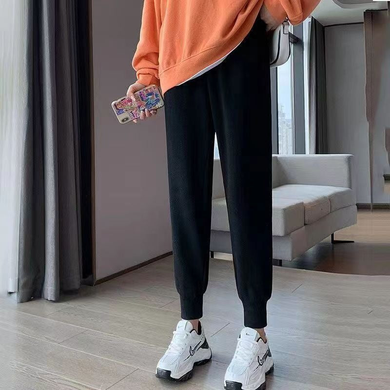 Women Thicken Cotton Sweatpants Elastic Waist Bundle Foot Straight Trousers