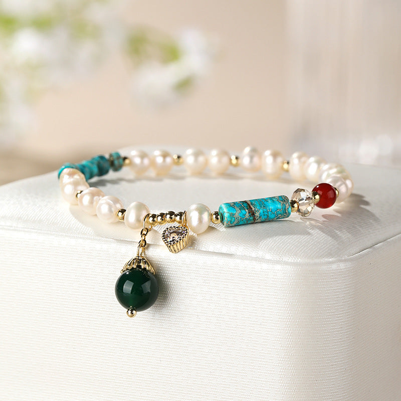 Natural Freshwater Pearl Color Matching Agate Turquoise Bracelet