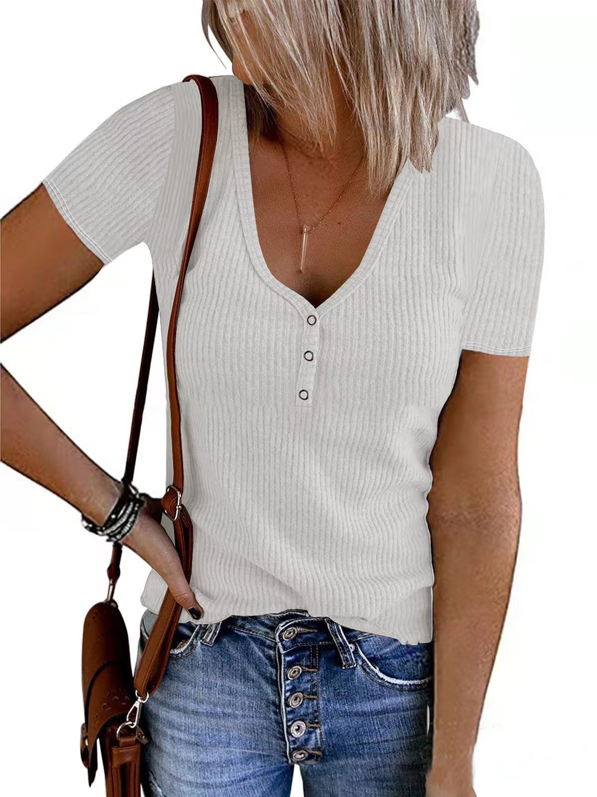 Summer Vest with Button Detail, Solid Color, and V-Neck Tops