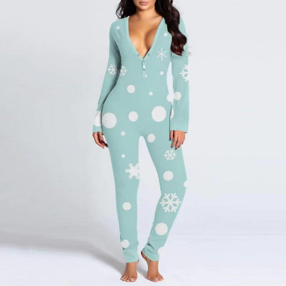 Printed Button Tight Jumpsuit For Women